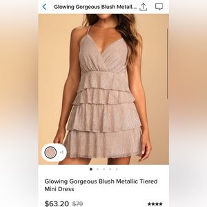 Lulus - glowing gorgeous blush metallic tired mini dress